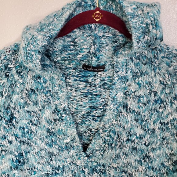 Moda International Teal V-Neck Sweater with Hood Women's Size Large - Picture 6 of 9